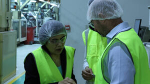 Prof Veena with Jamestrong CEO Alex Commins at the Jamestrong aluminium plant undergoing a major investment including provision to incorporate SMaRT